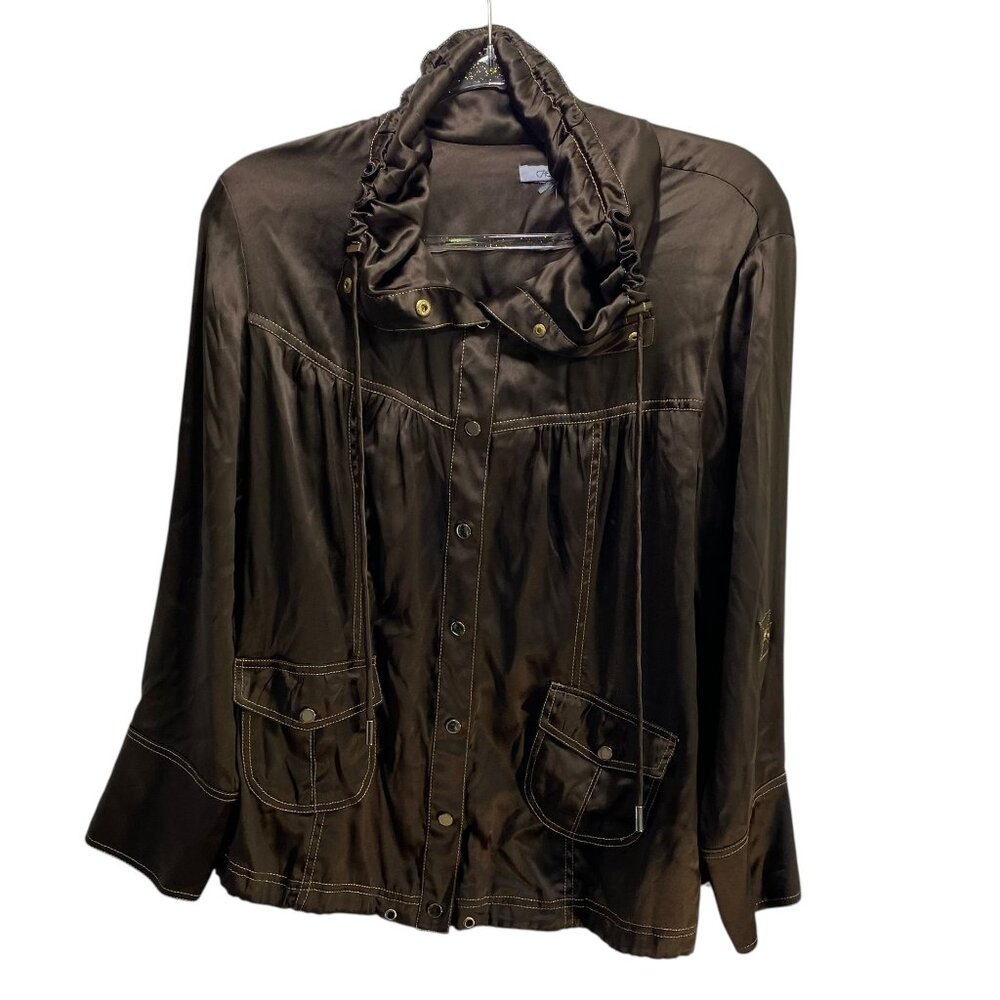 Cache Brown Utility Jacket with Ruffle Collar - Picture 2 of 10
